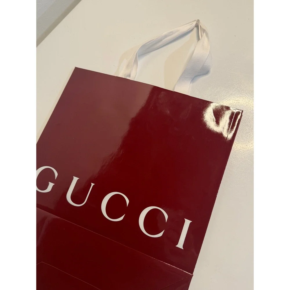 Gucci Retail Shopping Bag Burgundy Glossy Logo Large Authentic Boutique Tote